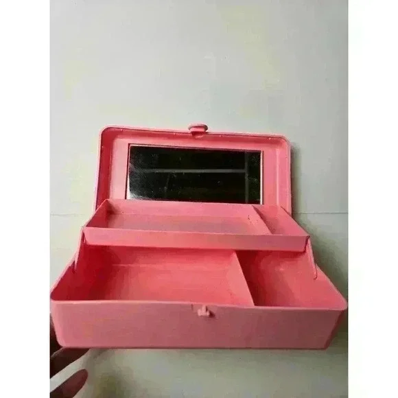 Vintage 80s 90s Pink Mini Caboodle Case Make Up Jewelry With Mirror Rare - Picture 3 of 7